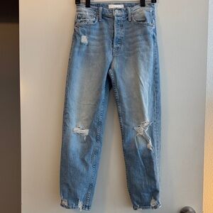 MOTHER Light Blue Distressed Straight Leg Jeans